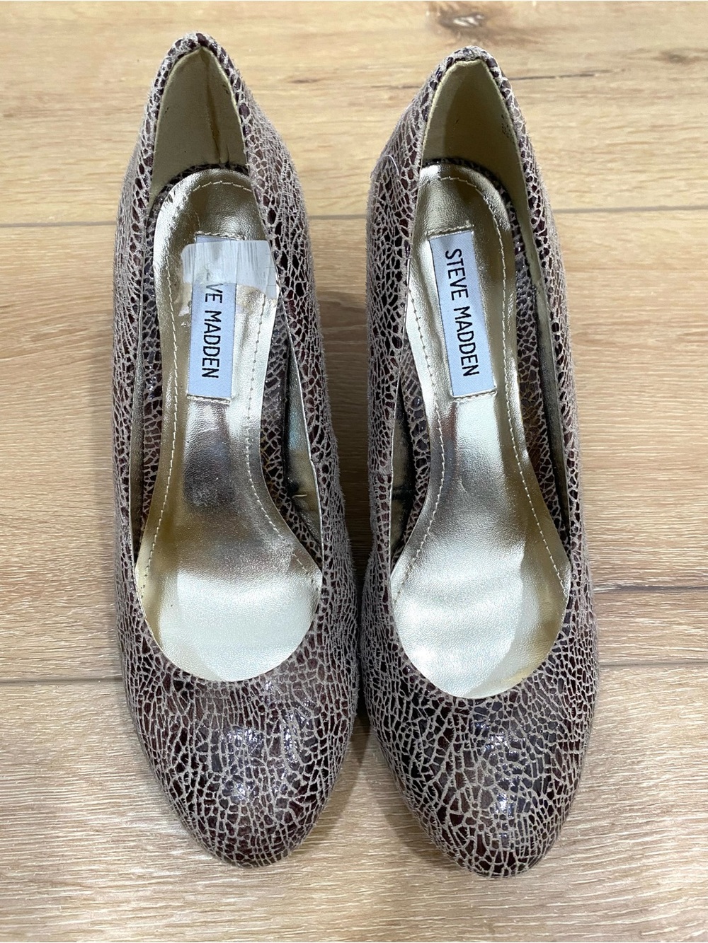 Steve Madden Heels Women’s 8.5 Taupe Brown Crackle Pumps Lonni Chic Preppy Work